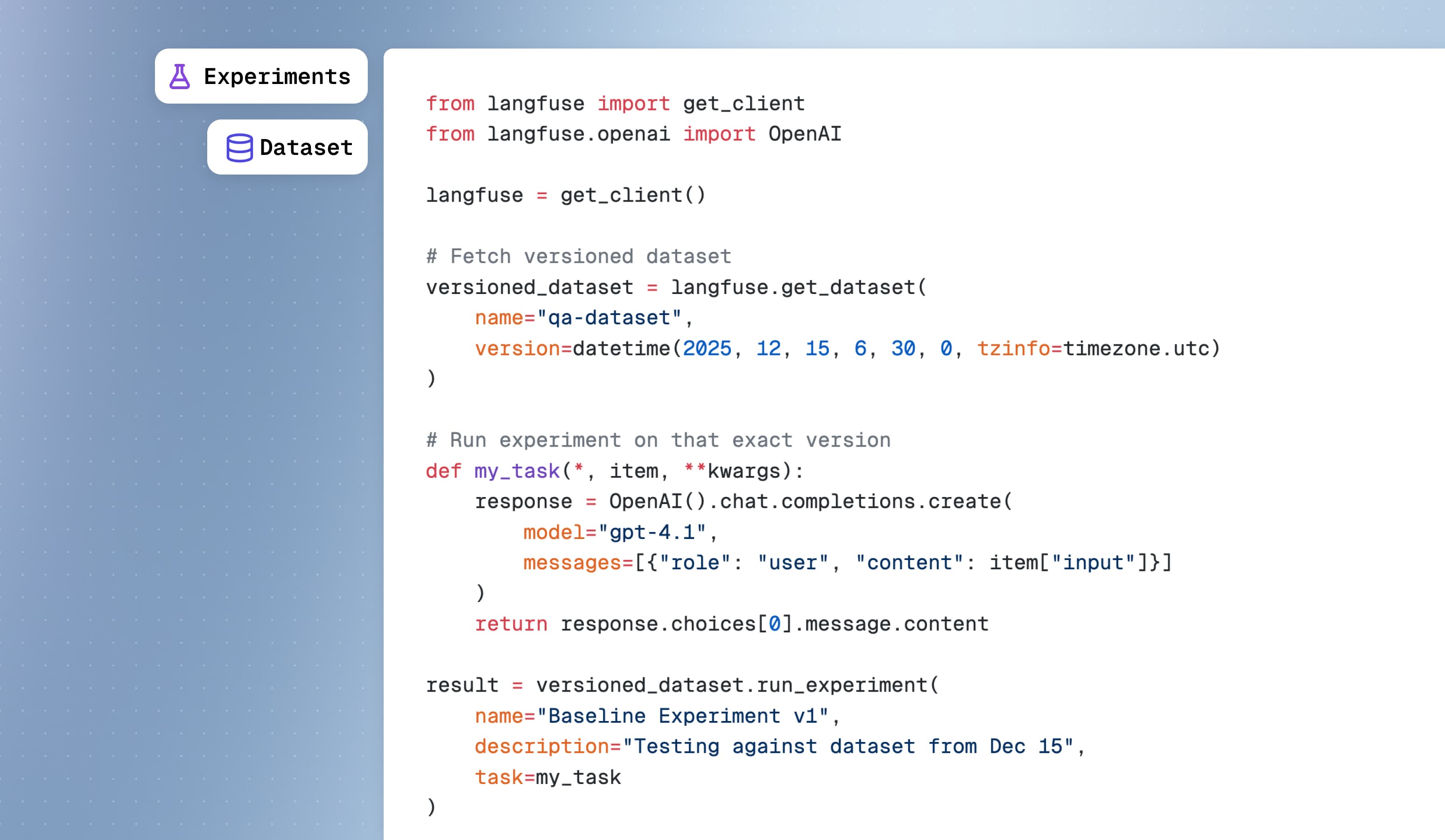 Run Experiments on Versioned Datasets